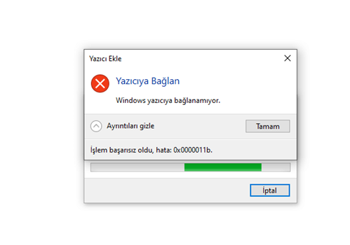 Yazıcı hata kodu 0x0000011b sorun ve cozumu