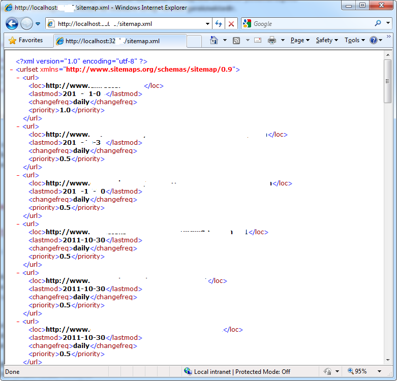 sitemap.xml görüntüsü